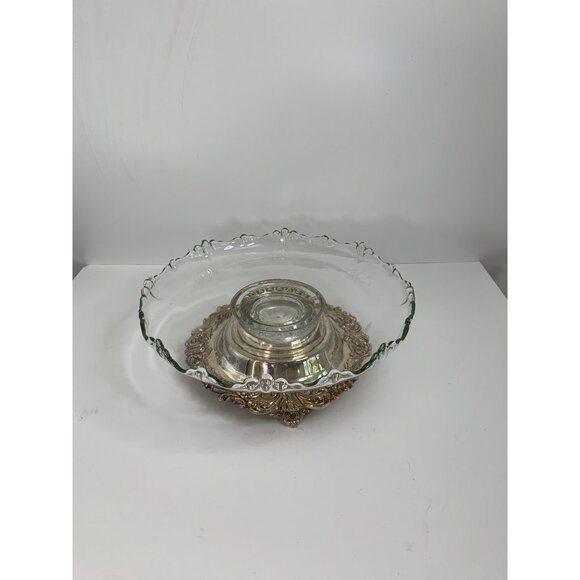 VTG Crown Hallmark Silverplate Lazy Susan 6988 Farmhouse Glass Cake Plate 12.5" - Picture 2 of 8